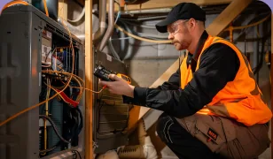 Technician working on HVAC equipment